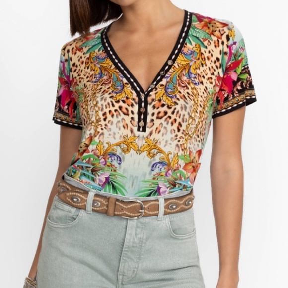 Johnny Was Tops - NWT Johnny Was THE JANIE FAVORITE SHORT SLEEVE HENLEY TEE Size US XL